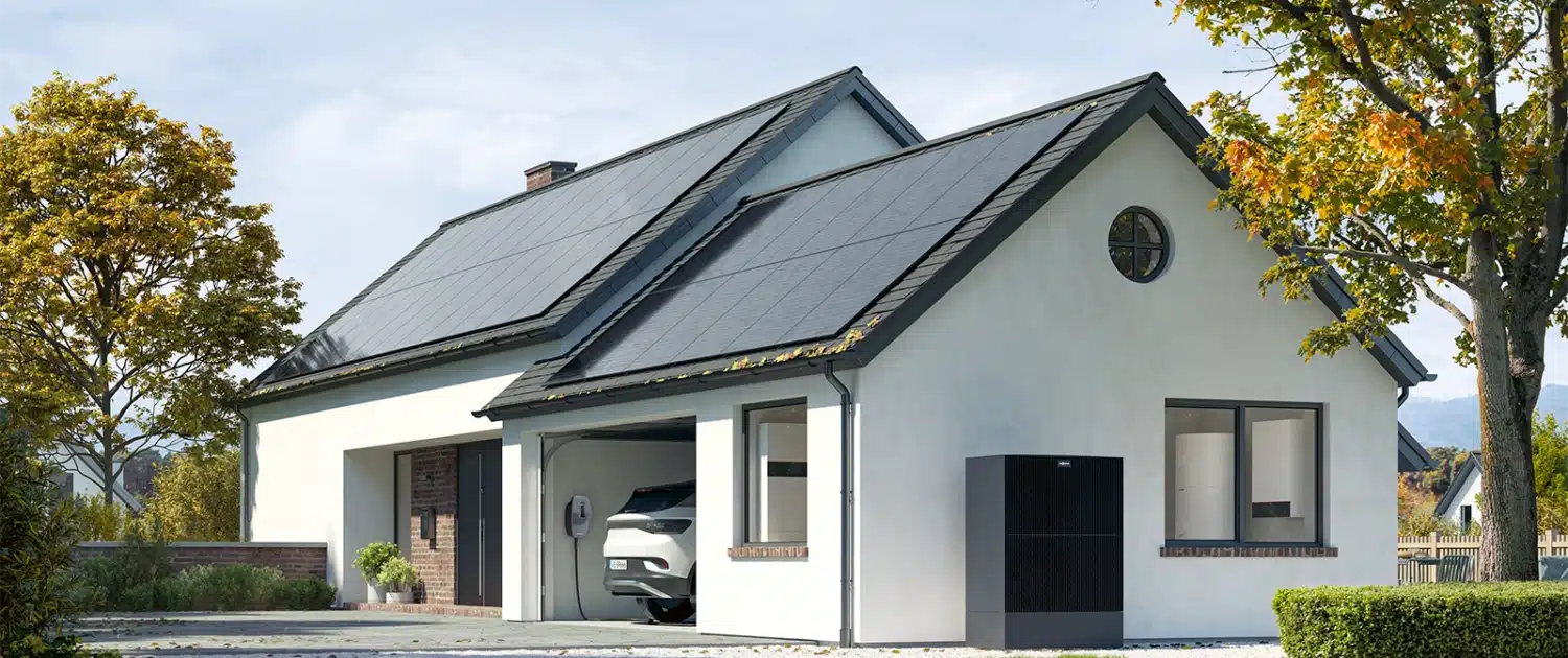 Vitocal 250-A Wallbox Vitovolt Einfamilienhaus mit Photovoltaik Vitovolt, Wärmepumpe Vitocal 250-A und Wallbox