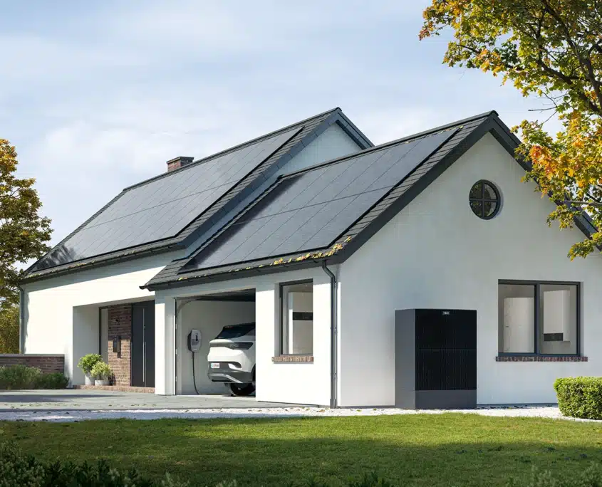 Vitocal 250-A Wallbox Vitovolt Einfamilienhaus mit Photovoltaik Vitovolt, Wärmepumpe Vitocal 250-A und Wallbox