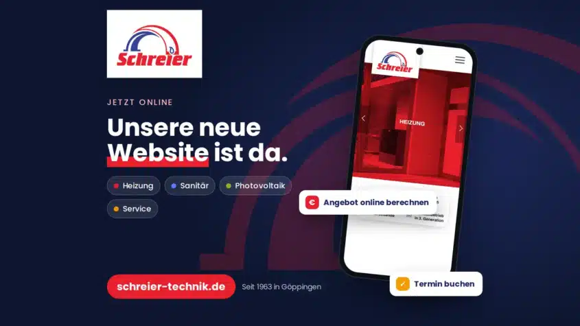 Logo von Schreier und Smartphone mit der neuen Website schreier-technik.de
